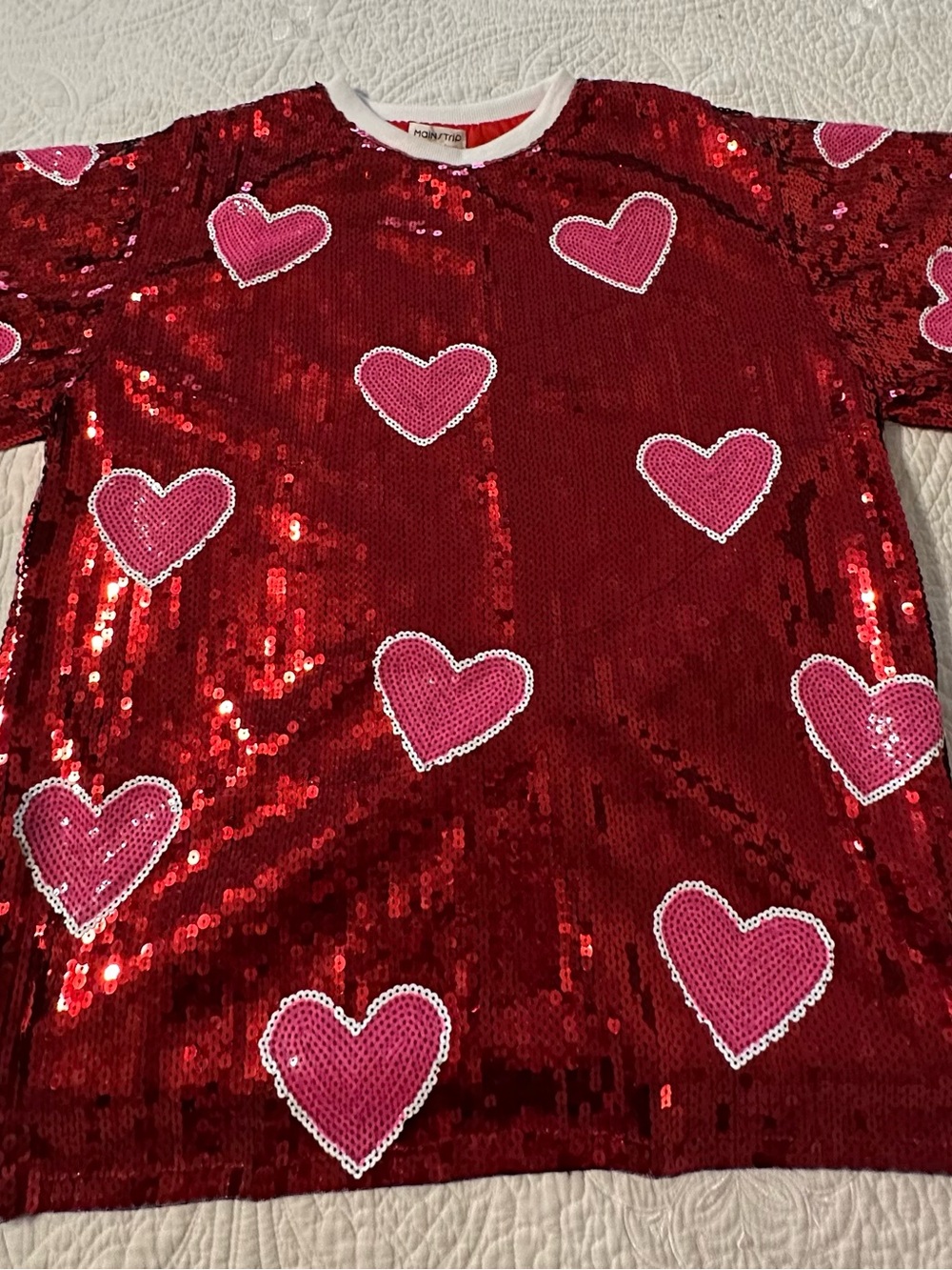 Main Strip Red Sequin Tee with White Trim